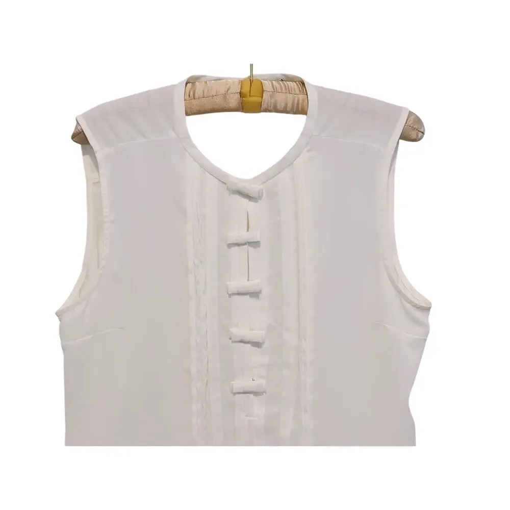 LC Coquette Bow Button Sleeveless Blouse Size XL White Preppy Soft Old Money - Picture 4 of 8